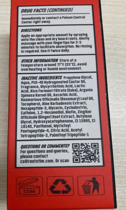 Recalled RootStim Beard Growth Serum Packaging (Side)