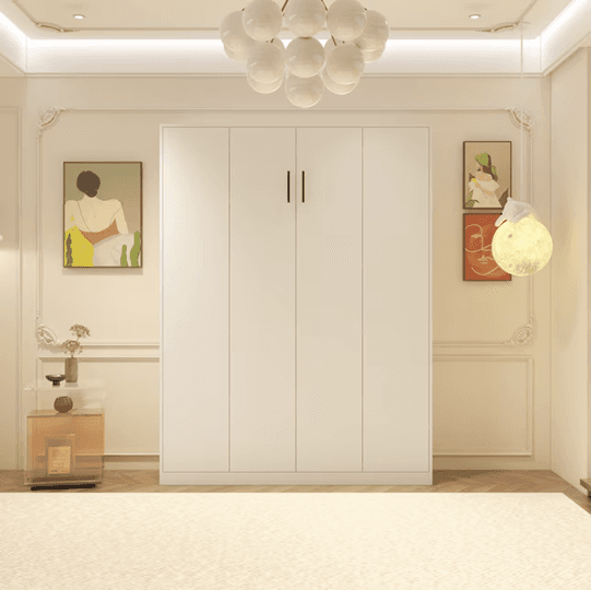 FUFU&GAGA White Wood Frame Queen Size Murphy Wall Bed (folded)