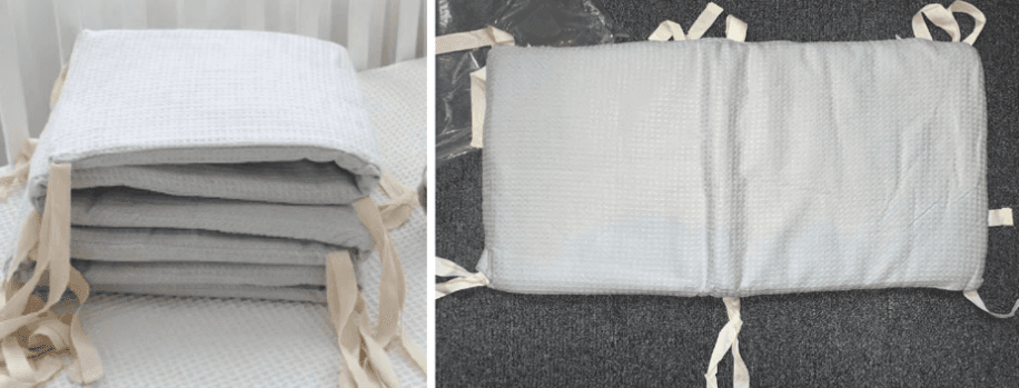 Recalled Little Pea Shop Crib Bumpers – "Waffle Bedding Accessory" in gray