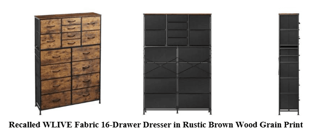 Recalled WLIVE Fabric 16-Drawer Dresser in Rustic Brown Wood Grain Prin