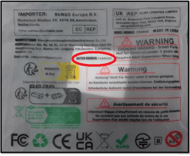 Recalled Anzmtosn Magnet Fidget Spinner Set, Back Label with Batch Numbe
