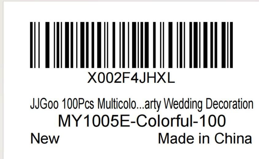 "MY1005E-Colorfu1-100" is printed on a label on the product packaging of the recalled JJGoo LED balloon lights