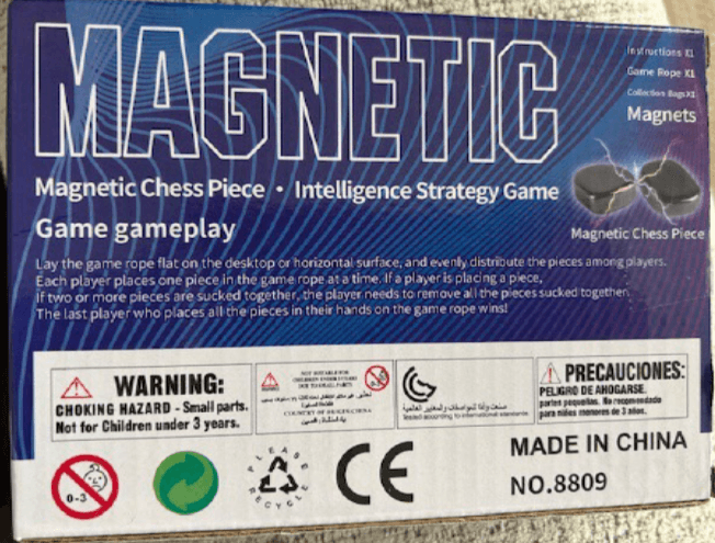 Recalled Magnetic Chess Game (back of box)