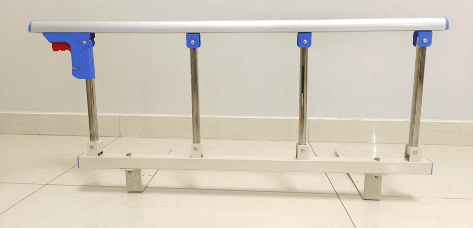 Recalled Neaude Adult Portable Bed Rail with silver top rail – front view