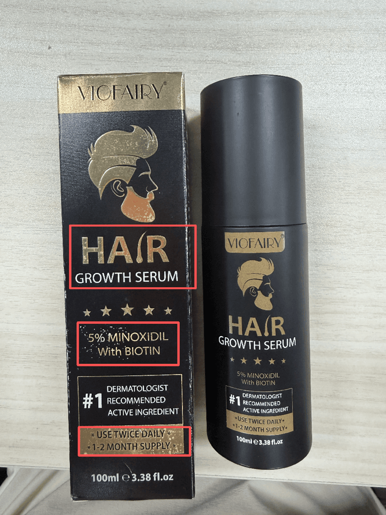 Recalled VIOFAIRY Hair Growth Serum bottle and packaging