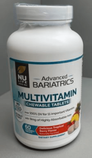 Recalled NuLife Advanced Bariatrics Multivitamin Chewable Tablets (60ct) - front