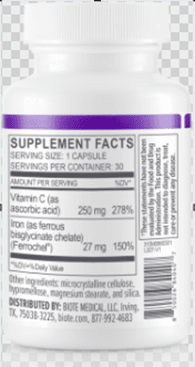 Recalled Biote Nutraceutical Iron+ (30ct.) - back