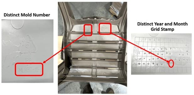 ML837-15 and the manufacture date of August 2025 are molded on the underside of the recalled chairs