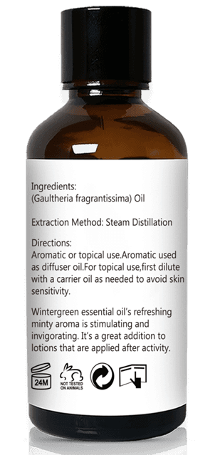 Recalled GM Gumili Wintergreen Essential Oil-Bottle Side Label