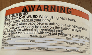 "PLASTIC STOOL" and "Model: YD-1958" on tracking label on the back of the seat